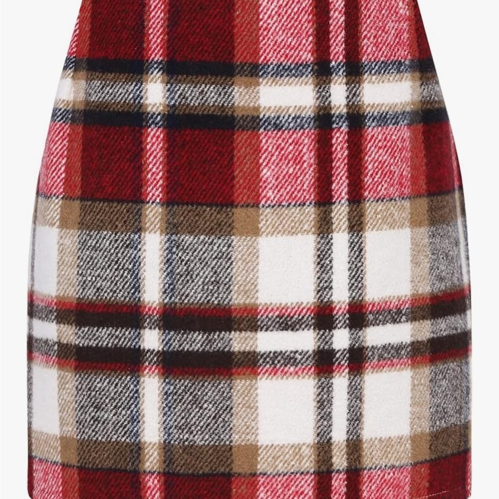 Plaid wool mini Skirt - Red, Brown, White